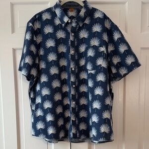 TAILOR VINTAGE BLUE WHITE PALM PRINT SEERSUCKER SHIRT MEN'S SIZE XXL TROPICAL